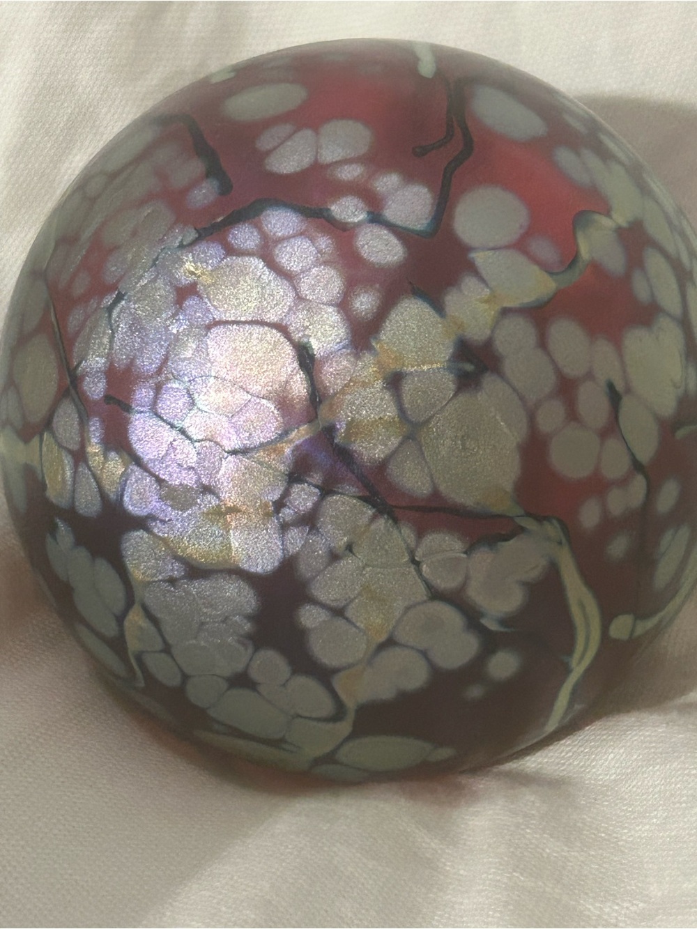 Tim Lazer Art Glass Paperweight 3.5" Signed 2008 Pink w/Leaves Sticks Silver - Picture 6 of 7